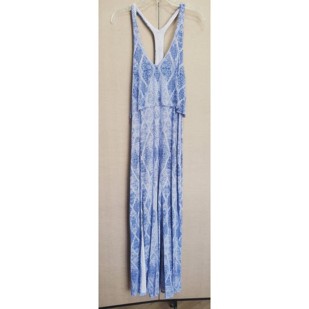 Tart Blue Geo Print Racerback Front Slit Maxi Dress Size Medium